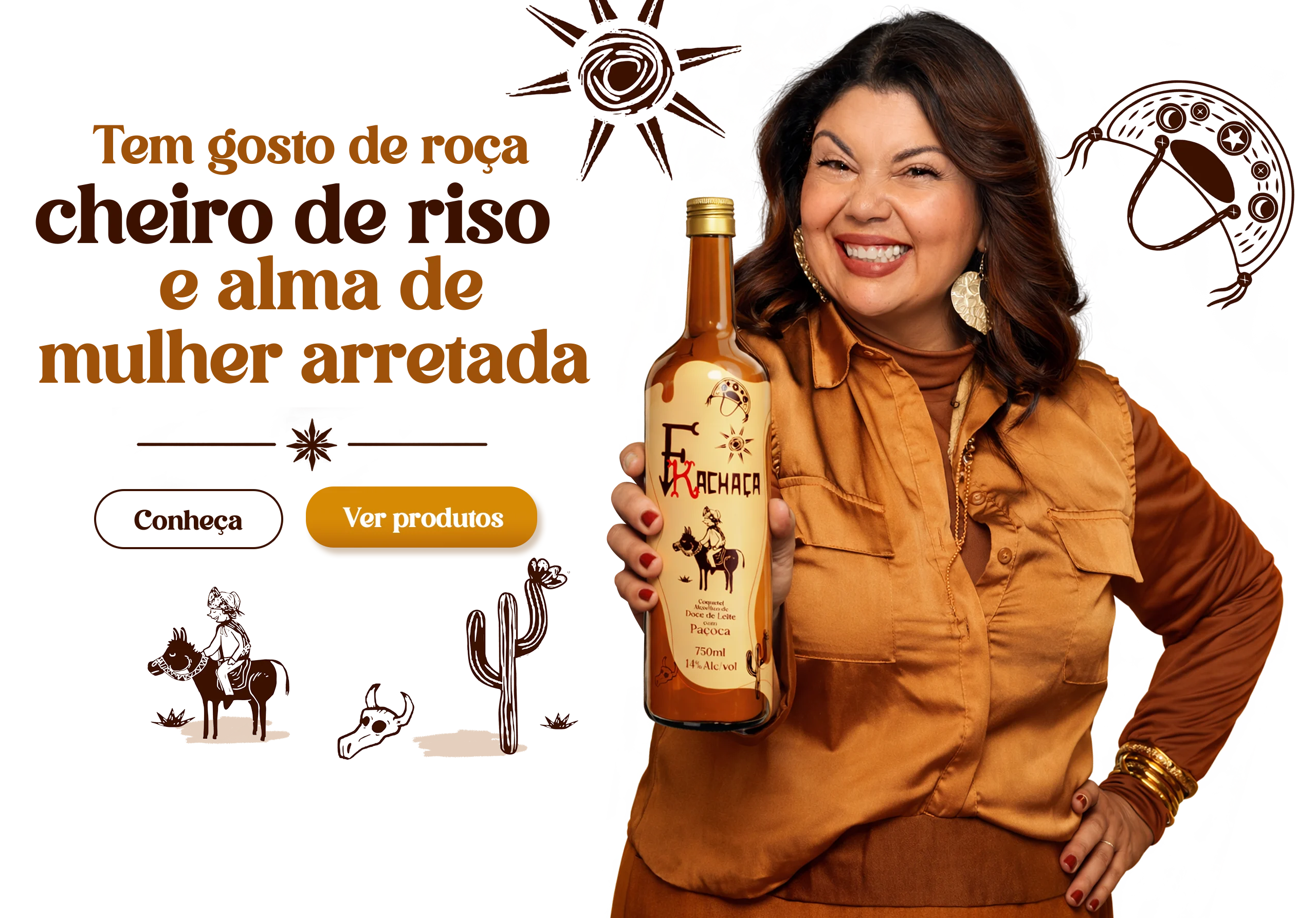 Banner oficial FKachaça com Fabiana Karla e bebida cremosa de doce de leite com paçoca