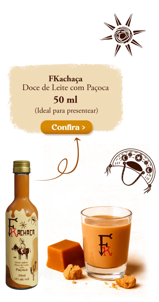 Mini garrafa FKachaça 50ml sabor doce de leite com paçoca